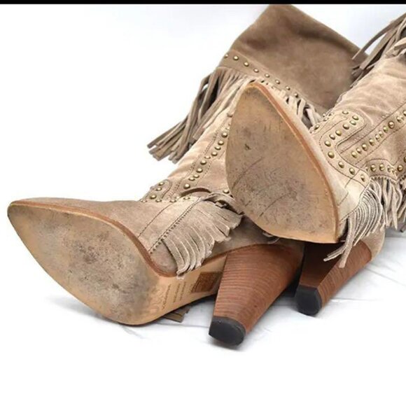 Dolce & Gabbana Suede Fringe Knee High Boots - Picture 2 of 3